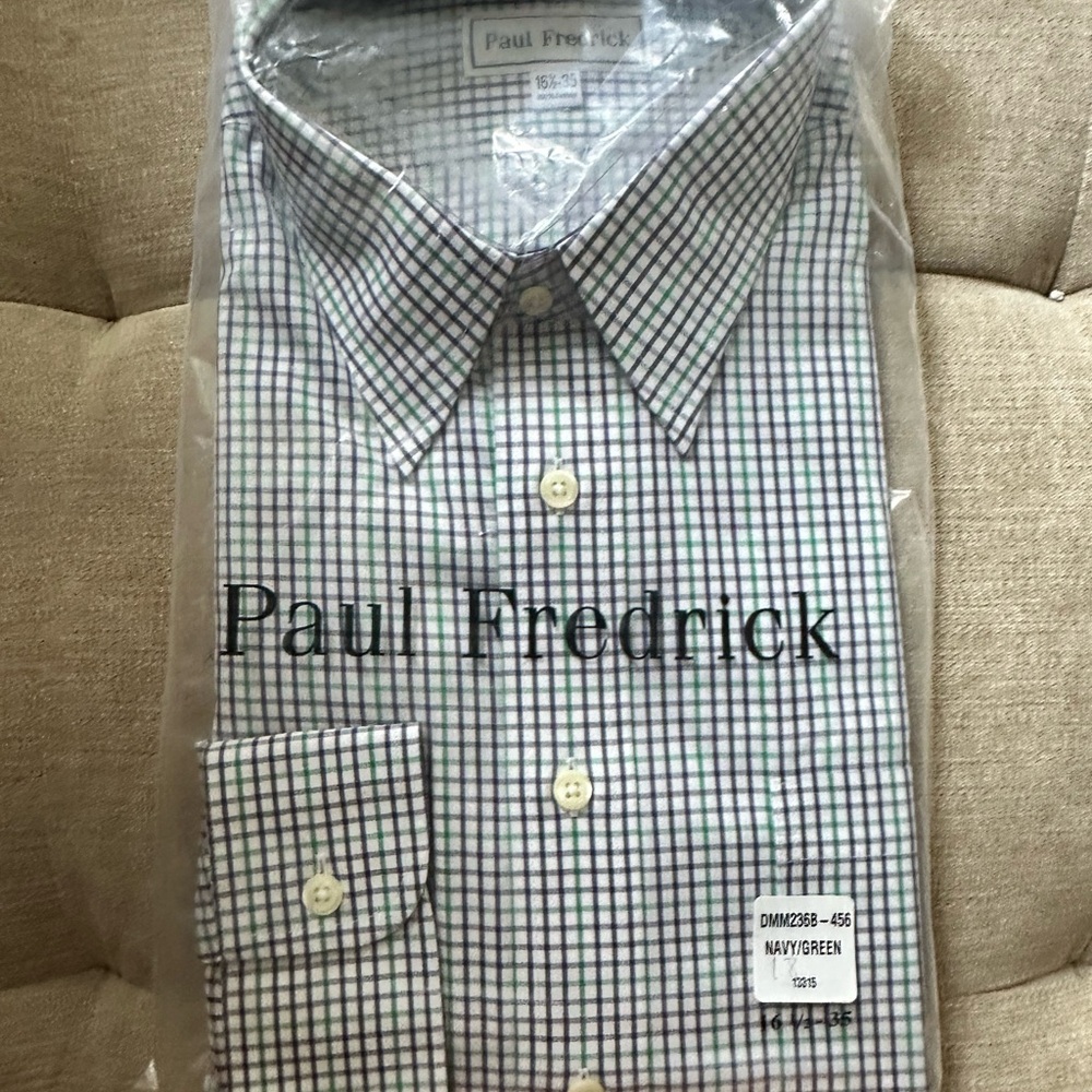 Paul Fredrick New Still in the Bag Button Down Shirt Navy Blue & Green (16.5-35)